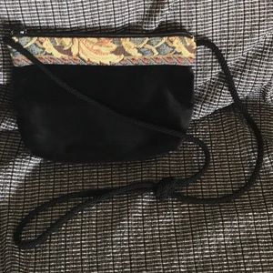 Black velvet bag with tapestry brocade trim. NWOT